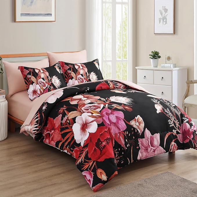 Luxudecor Floral Comforter Set Queen Size 7 Piece, Elegant Comforter Bedding Set - Image 2