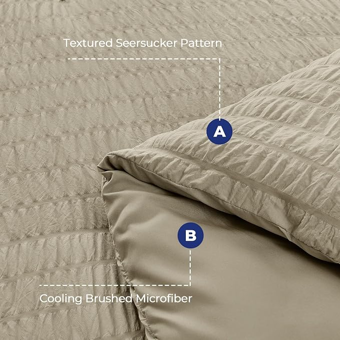 HYMOKEGE Linen California King Comforter Set Seersucker 7 Pieces, All Season - Image 4