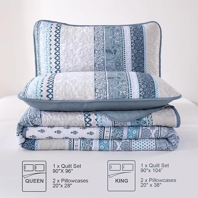 WONGS BEDDING Boho Quilt Set King Size, Lightweight Bedspread Coverlet Bedding - Image 7