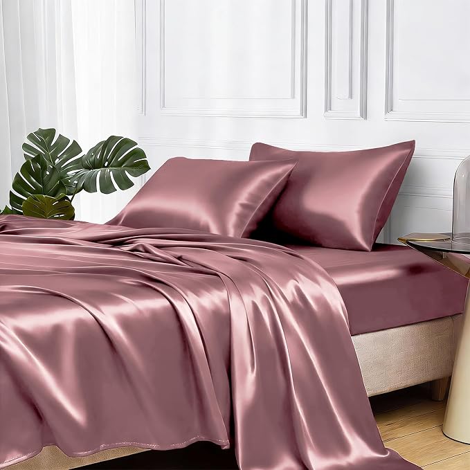 MR&HM Satin Bed Sheets, King Size Sheets Set by MRHM