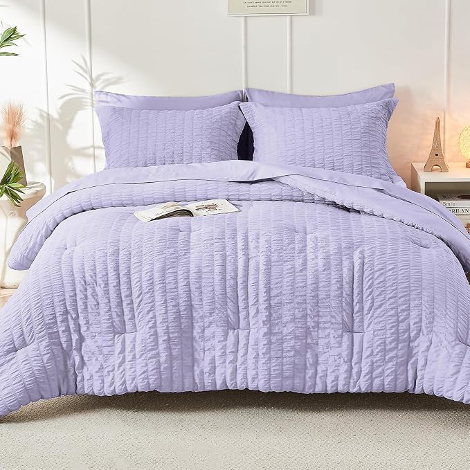HYMOKEGE Light Purple Twin Comforter Set Seersucker 5 Pieces, All Season Luxury - Image 9