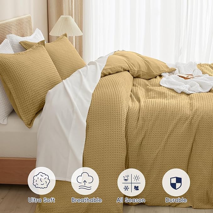 PHF Waffle Weave Duvet Cover Set King Size, No Snagging Ultra Soft Luxury - Image 4