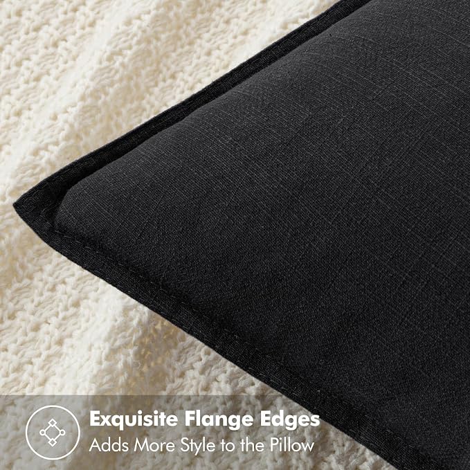 MIULEE Decorative Linen Euro Sham Pillow Covers 28x28 Inch Black Boho Farmhouse - Image 2