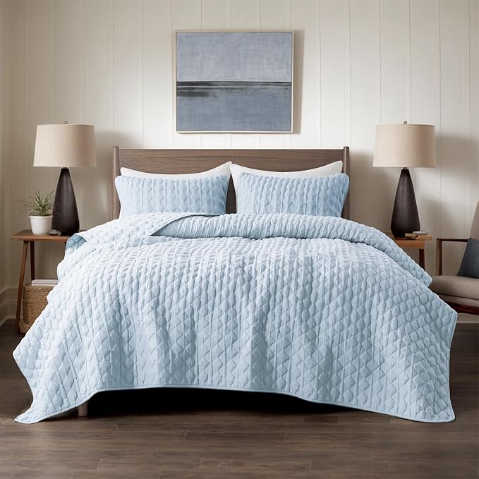 WDCOZY Light Blue Oversized California Cal King Size Quilt Bedding Set - Image 2