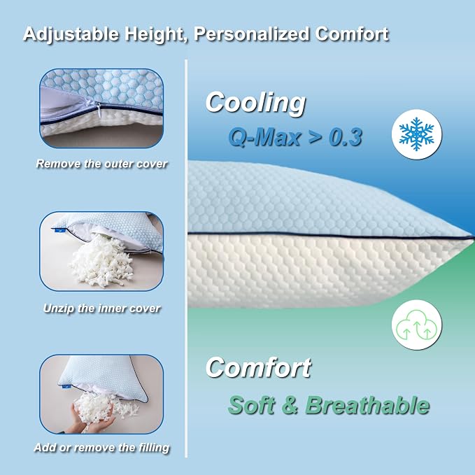 Cooling Pillow King Size, Shredded Memory Foam Adjustable Loft, Slow Rebound - Image 6