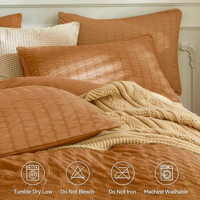 JELLYMONI Burnt Orange Duvet Cover Full Size, Soft Breathable Seersucker Duvet - Image 4