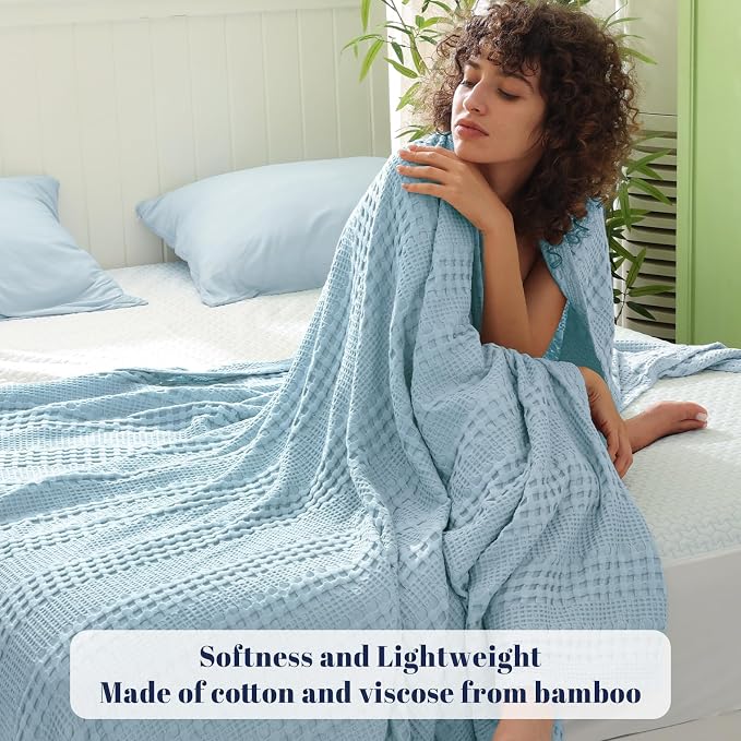 PHF Cooling Waffle Blanket King Size, Lightweight 60% Rayon from Bamboo & 40% - Image 2