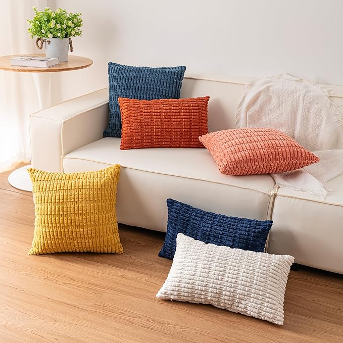 Aegero Pack of 2 Corduroy Decorative Throw Pillow Covers 24x24 InchSoft Striped - Image 6