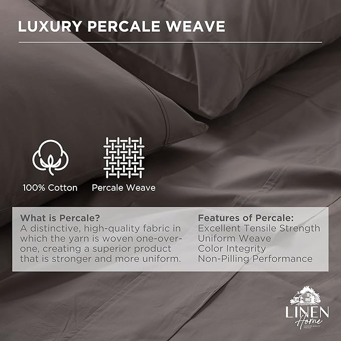 Linen Home 100% Cotton Percale Weave Fitted Sheet, Full Size, 1 Deep Pocket - Image 2