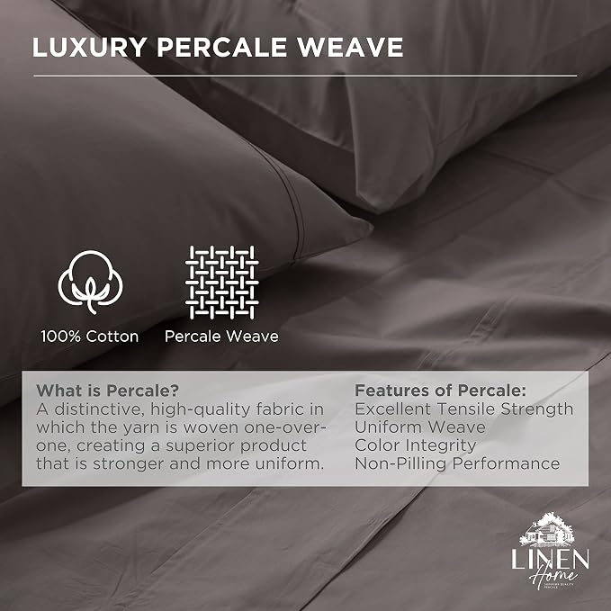 Linen Home 100% Cotton Percale Weave Fitted Sheet, Queen Size, 1 Deep Pocket - Image 2
