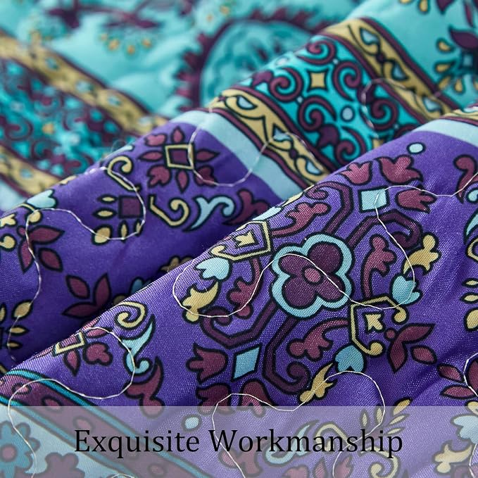 WONGS BEDDING Boho Queen Quilt Set, Lightweight Microfiber Bed Decor Bedspread - Image 5