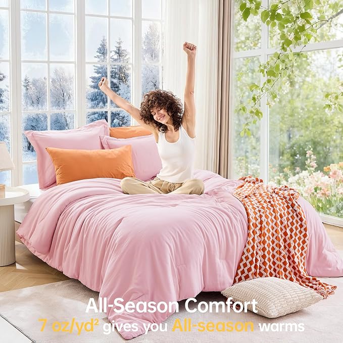 MUXHOMO Pink Oversized Queen Comforter Sets, All Season Ultra Soft Down - Image 4