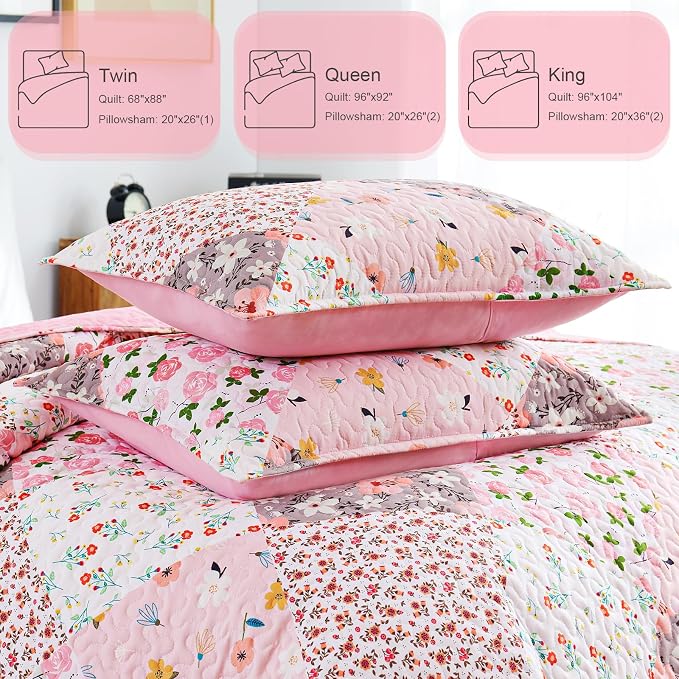 Whale Flotilla Patchwork Quilts Queen Size, Extra Soft Boho Floral Bedspreads - Image 5