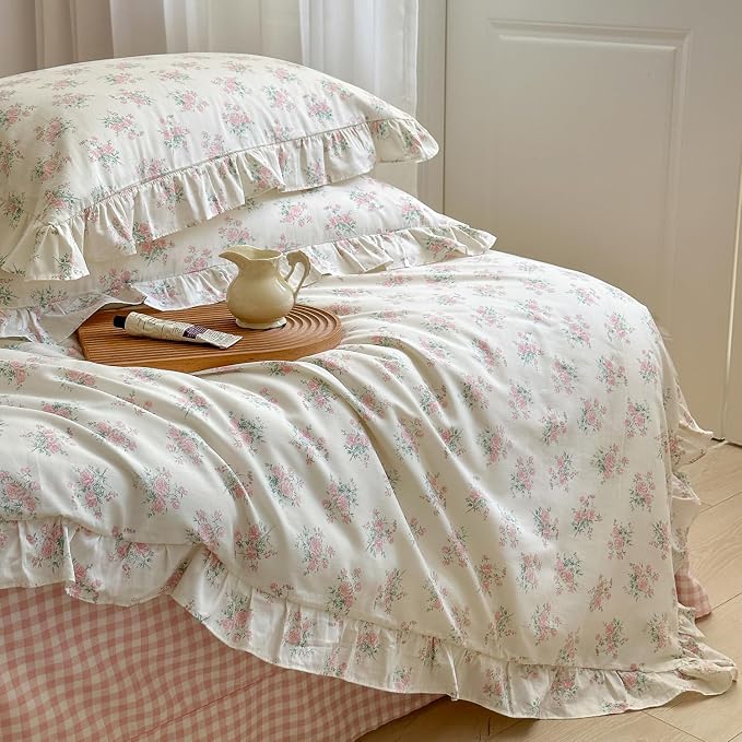 mixinni Pink Floral Duvet Cover Set Twin Size - Image 8