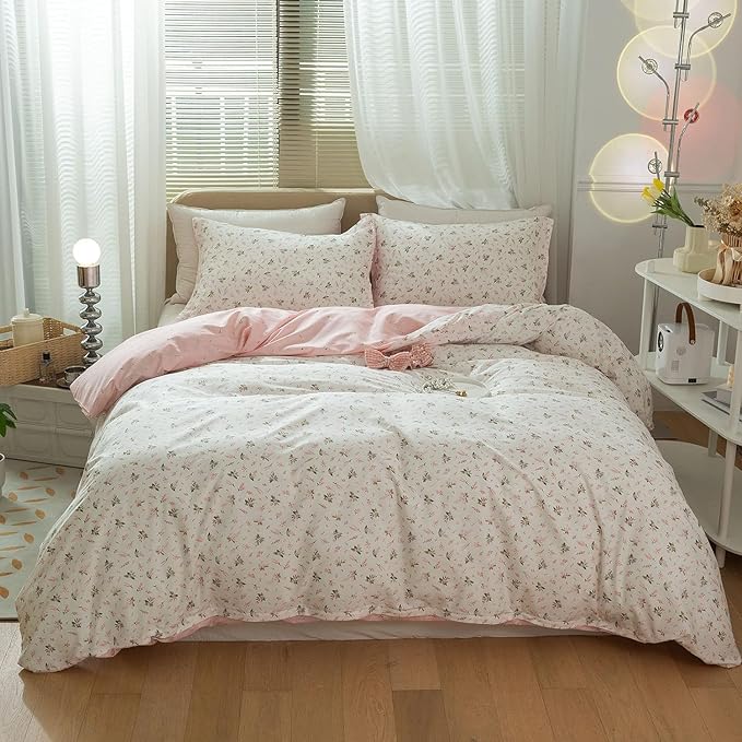 mixinni Garden Style White Floral Duvet Cover King Size 3 Pieces Set Flower - Image 2