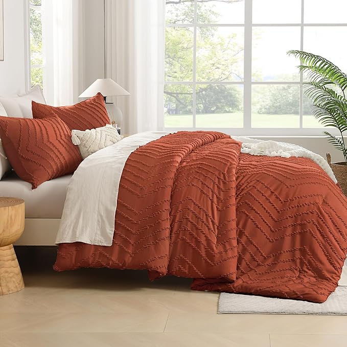 Andency Burnt Orange Oversized Super King Plus Comforter Set 128x120, Extra - Image 7