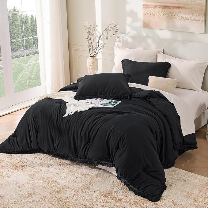 Andency Black Comforter Set California King, 3 Pieces Boho Tassel Lightweight - Image 6