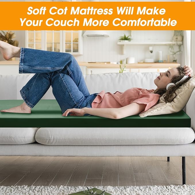 CYMULA Camping Cot Mattress 2in Memory Foam Sleeping Pad, Soft Warm Non-Slip - Image 7