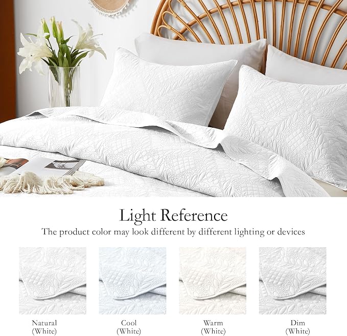 FLYMME Full Queen Quilt Bedding Set, Lightweight White Bedspreads, Vintage - Image 4