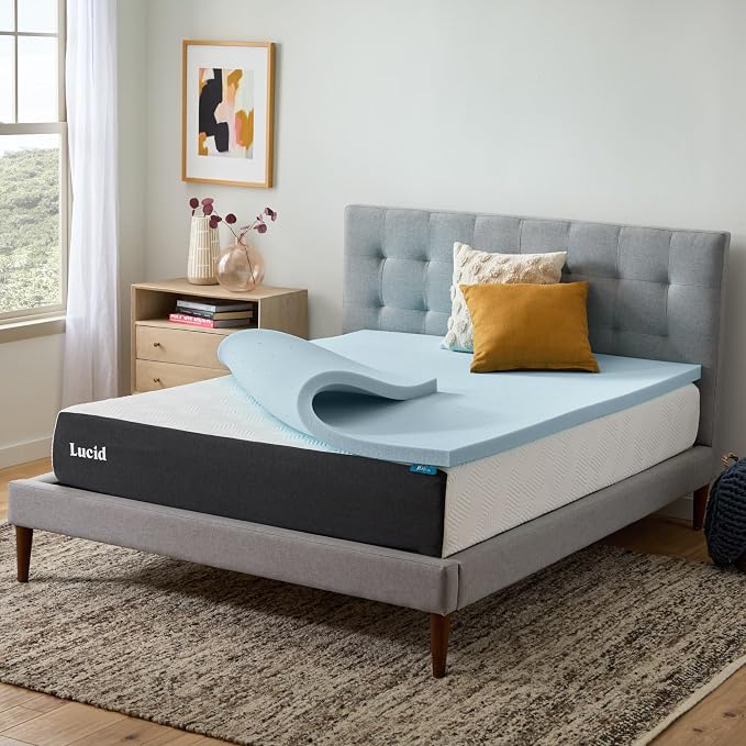 Lucid 2 Inch Memory Foam Mattress Topper, Queen Size – Cooling Gel Bed Topper – - Image 8