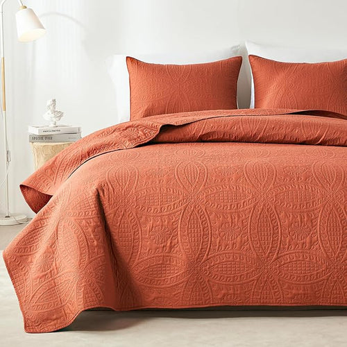 akkialla Twin Quilt Bedding Set, Burnt Orange Ultrasonic Quilt Set, Lightweight by akkialla