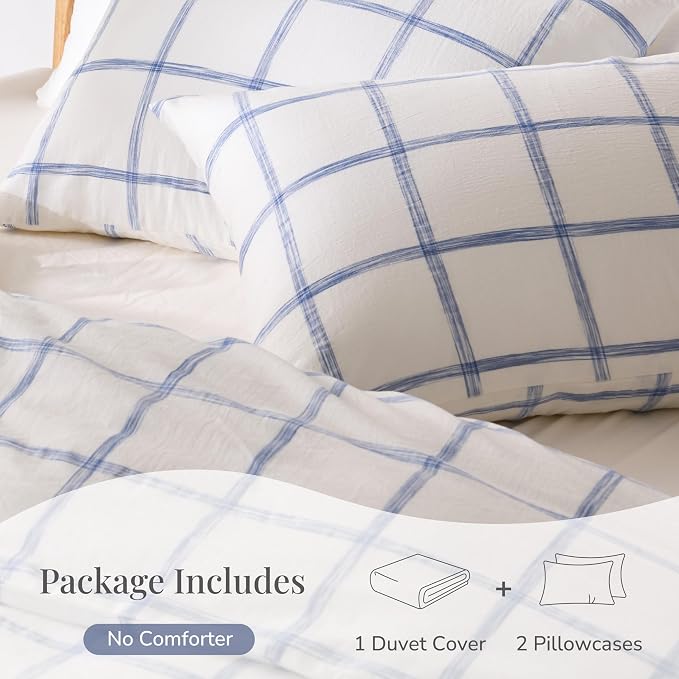 Blue Plaid Twin Duvet Cover, 100% Soft Washed Cotton Twin Size Duvet Cover Set - Image 4