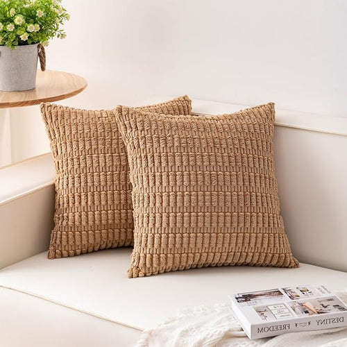 Aegero Pack of 2 Corduroy Decorative Throw Pillow Covers 20x20 InchSoft Striped by Unknown