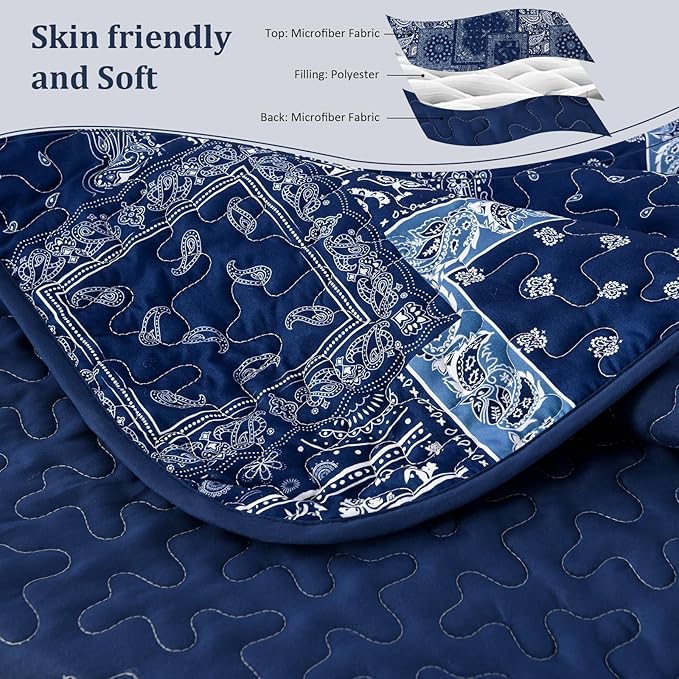 Cottolester Blue Patchwork Quilt Set King Size, Boho Navy Blue Quilt Set - Image 5