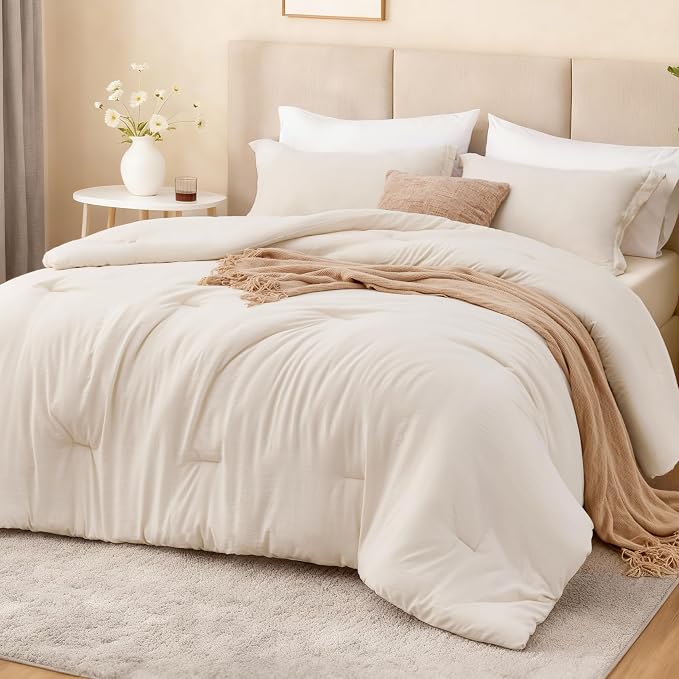 Love's cabin Beige King Size Comforter Set, 3-Piece Prewashed Bed Set by Lovescabin