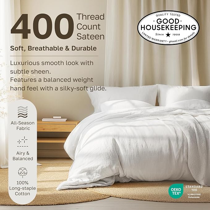 California Design Den Soft 100% Cotton Full Sheet Set, 400 TC Good Housekeeping - Image 3