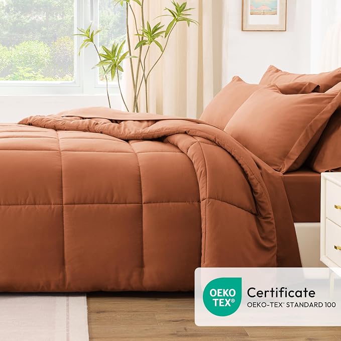 Love's cabin Queen Comforter Set Burnt Orange, 7 Pieces Queen Bed in a Bag - Image 5