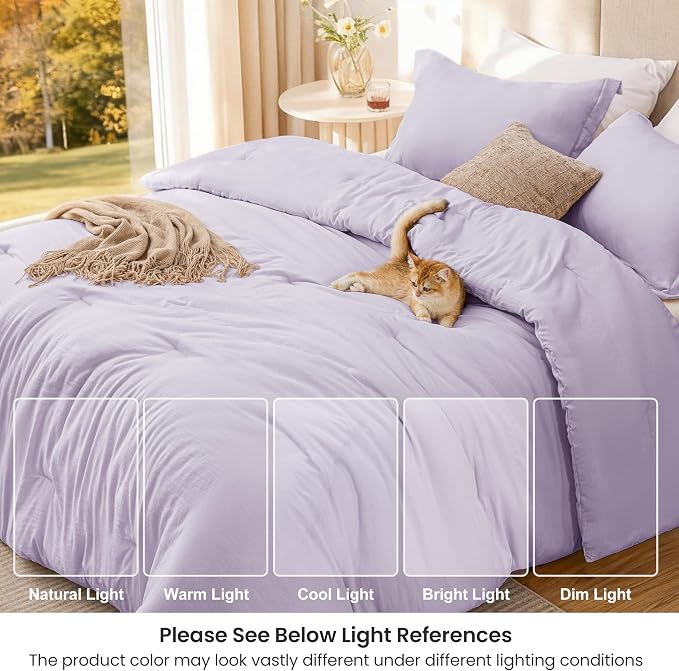 Love's cabin Lavender Queen Comforter Set, 3-Piece Prewashed Bed Set - Image 6