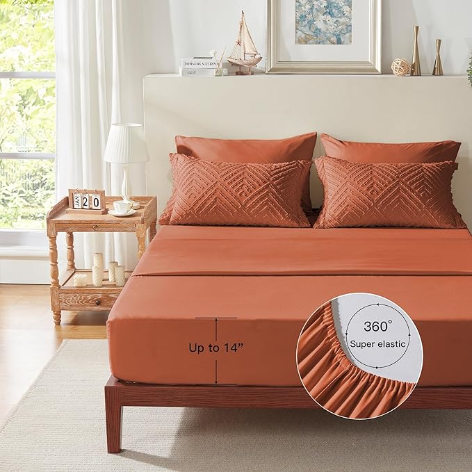 Zzlpp Twin Comforter Set 5 Pieces, Burnt Orange Tufted Bed in a Bag - Image 7
