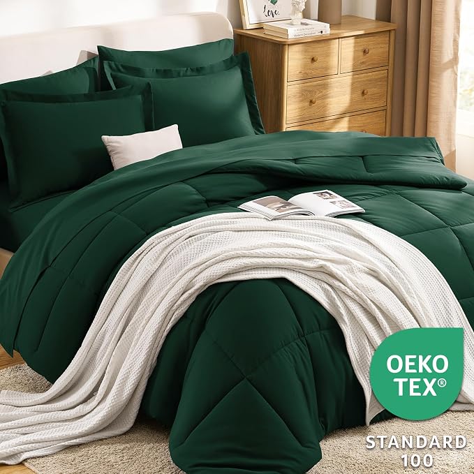 CozyLux Oversized King Comforter Sets Emerald Green, 7 Pieces Bed in a Bag - Image 3