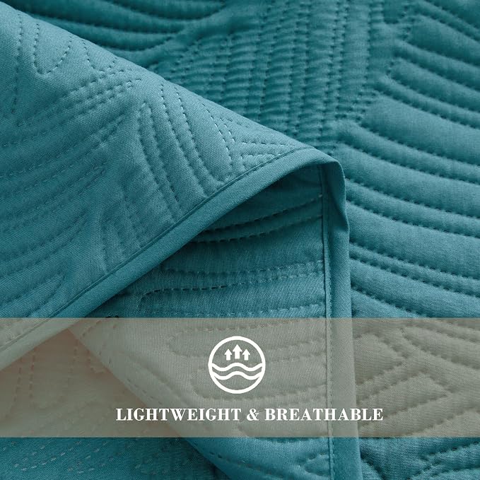 Exclusivo Mezcla King Size Quilt Bedding Set, Lightweight Teal Quilts King Size - Image 5