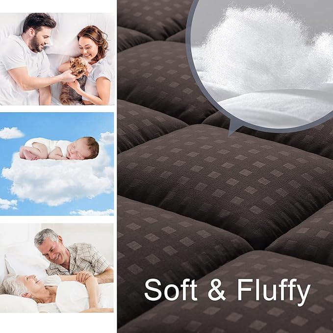 HYLEORY Full XL Mattress Pad Quilted Fitted Mattress Protector Cooling Pillow - Image 3