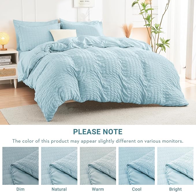 HYMOKEGE Lake Blue Twin XL Comforter Set Seersucker 5 Pieces, All Season Luxury - Image 6