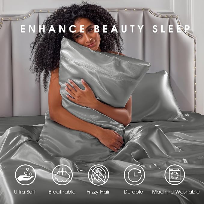 FreshCulture Satin Sheets Queen Size Bed Set- 4 Piece Luxury Soft Silky Queen - Image 7