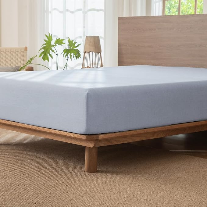 MooMee Fitted Bottom Sheet Only 100% Washed Cotton Linen Like Textured - Image 3