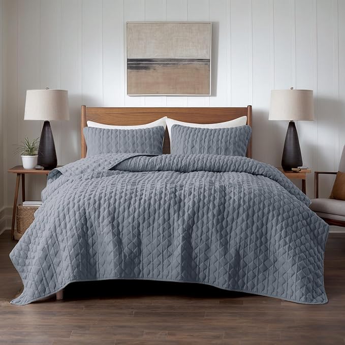 WDCOZY Blue Quilts Queen Size Bedding Sets - Image 2