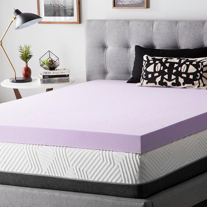 Lucid 4 Inch Lavender Memory Foam Mattress Topper, Queen Size – Essential Oil - Image 7
