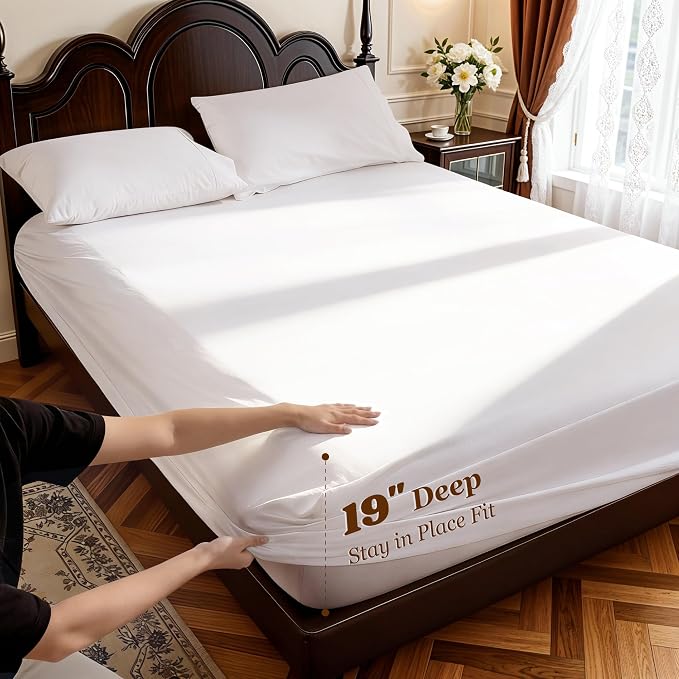 LBRO2M 100% Cotton Sheets Set Deep Pocket 19", 1000 Thread Count California - Image 2