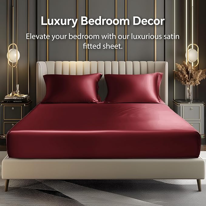 BEDELITE Satin Fitted Sheet and Pillowcases Set, Soft Similar to Silk Bottom - Image 2