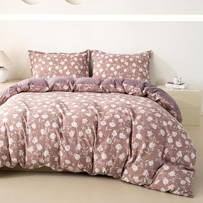 OAITE Purple Flower Twin Size Duvet Cover-3 Pieces Prewashed Cotton-Like by OAITE