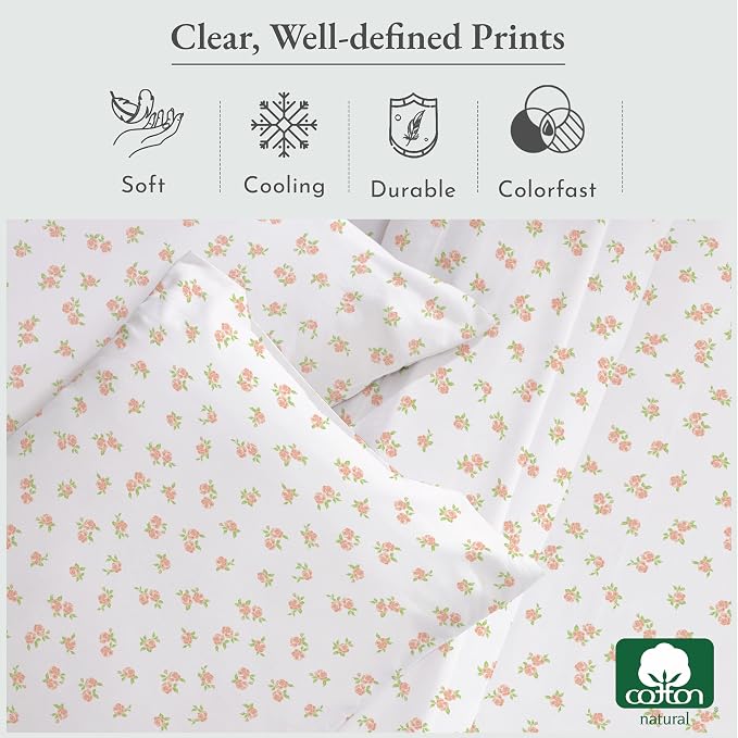 California Design Den King Floral Sheet Set, 100% Cotton Sateen Sheets - Image 5