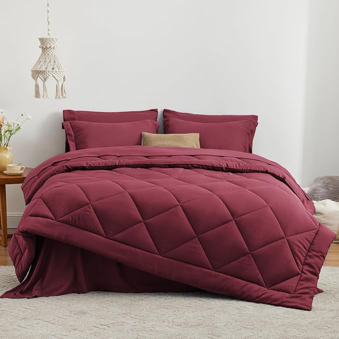 Love's cabin Twin Comforter Set Burgundy, 5 Pieces Twin Bed in a Bag, All - Image 2
