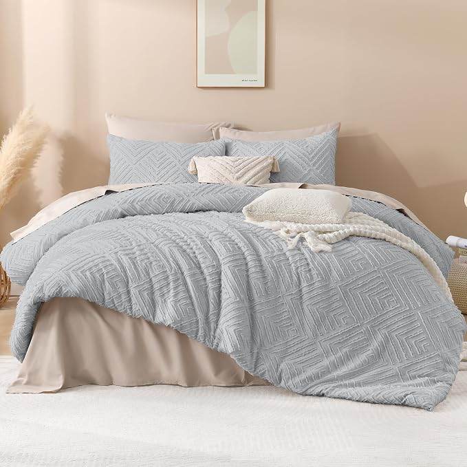 Andency Light Grey Comforter Full Size, 3 Pieces Boho Lightweight Fluffy - Image 2