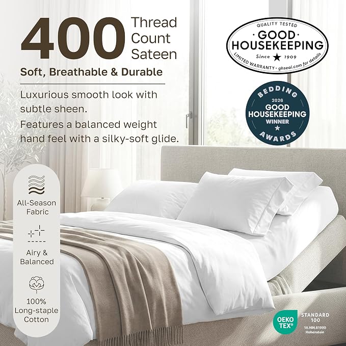 California Design Den Soft 100% Cotton Split King Bed Sheets Set, 400 TC Good - Image 3