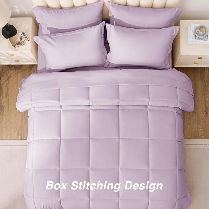 Love's cabin King Size Comforter Set Light Purple, 7 Pieces King Bed in a Bag - Image 4