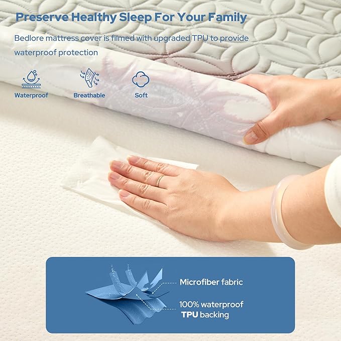BEDLORE Waterproof Mattress Protector, Twin Size Mattress Pad - Image 2